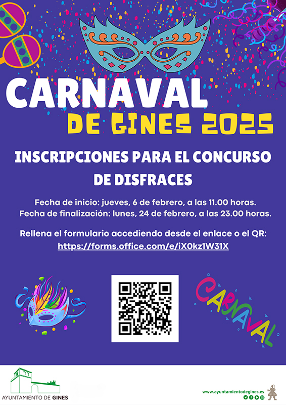 Este jueves, 6 de febrero, abren las inscripciones para participar en el Concurso de Disfraces del Carnaval de Gines 2025